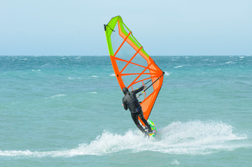 Anapa Krasnodar region Russia - march 9, 2019. Windsurfer Surfing The Wind On Waves, Recreational Water Sports.