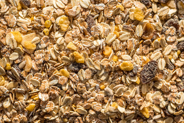 background muesli oatmeal with raisins and cereal