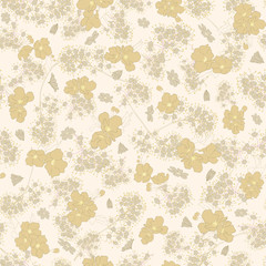 Seamless vector floral pattern abstract spring flowers and tree blossom hand drawn in sketch style in monochrome beige colors. Endless floral background