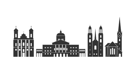 Fototapeta premium Logo Szwajcarii. Na białym tle szwajcarska architektura na białym tle