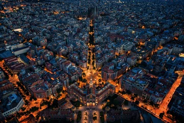 Foto op Aluminium Barcelona street night aerial View © rabbit75_fot