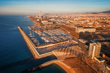 Barcelona coast sunrise - obrazy, fototapety, plakaty
