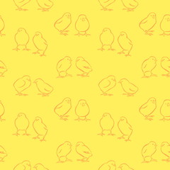 Happy Easter day seamless background. Vector cute yellow chickens. Decorative hand drawn chicks pattern, cartoon style.