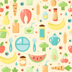 Seamless pattern with children food objects. Flat style vector illustration. Suitable for wallpaper, wrapping or textile