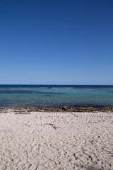 Mahahual Caribbean beach pier in Costa Maya of Mayan Mexico
