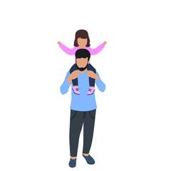 A happy family. Dad and daughter spend time together. A man holds a girl on his shoulders.