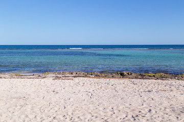 Mahahual Caribbean beach pier in Costa Maya of Mayan Mexico