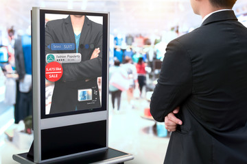 Intelligent Digital Signage , Augmented reality marketing and face recognition concept. Smart glass...