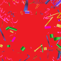 Colorful colored confetti on a red background. 