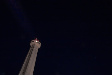 lighthouse at night in Mahahual Caribbean beach in Costa Maya of Quintana Roo, Mexico