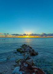 sunrise at Mahahual Caribbean beach in Costa Maya of Quintana Roo, Mexico