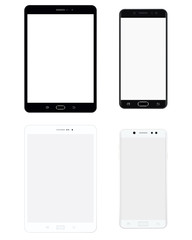 Black and white Tablet  and smartphone set with white screen. Tablet and mobile phone vector eps10