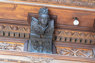 Bernardine church interior. Sacristy. Closeup of  Wood Carvings