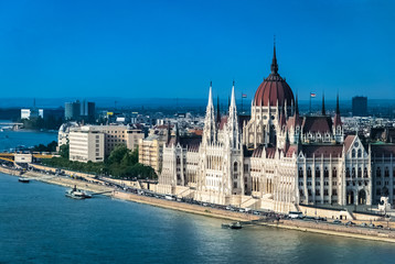 Fototapeta premium View of Parliament building in Budapest, Hungary from the opposite bank of the Danube