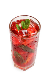 Red fresh drink with ice, grapefruit and mint isolated on white. Space for text or design.