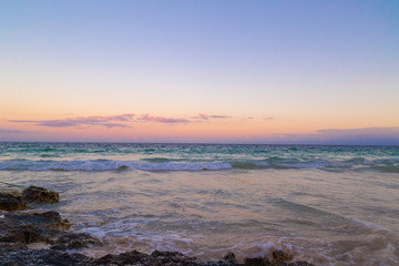 Sunrise over the beach of the Mayan Riviera in Tulum, Quintana Roo, Mexico