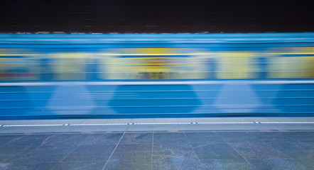 Fast moving subway train