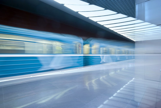 Fast moving subway train