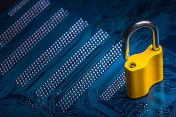 Background image of metal lock on a microchip