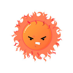 Angry furious red sun emoji sticker isolated on white background