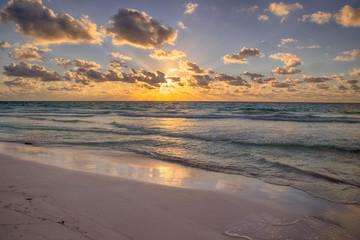 Sunrise over the beach of the Mayan Riviera in Tulum, Quintana Roo, Mexico © Nailotl
