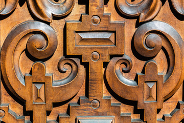 Bernardine church interior. Sacristy. Closeup of  Wood Carvings