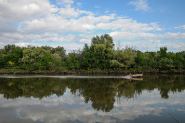 Fototapeta na wymiar Motor boat on the river