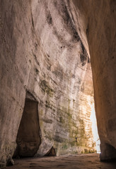 The Ear of Dionysius (Orecchio di Dionisio) a limestone cave carved in ancient times in Syracuse (Siracusa), Sicily, Italy. 