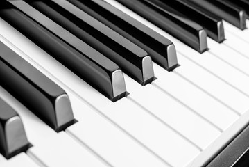 Piano keys close-up view black&white