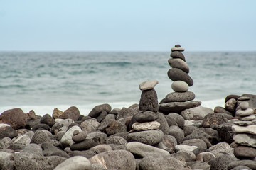 stone turrets on the coast by the sea