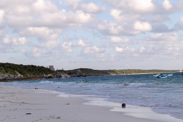 Sunset over the beach of the Mayan Riviera in Tulum, Quintana Roo, Mexico