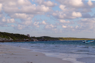 Sunset over the beach of the Mayan Riviera in Tulum, Quintana Roo, Mexico