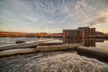 Castleford footbridge and flour mill at sunset © Joe