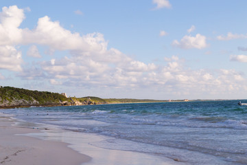 Sunset over the beach of the Mayan Riviera in Tulum, Quintana Roo, Mexico