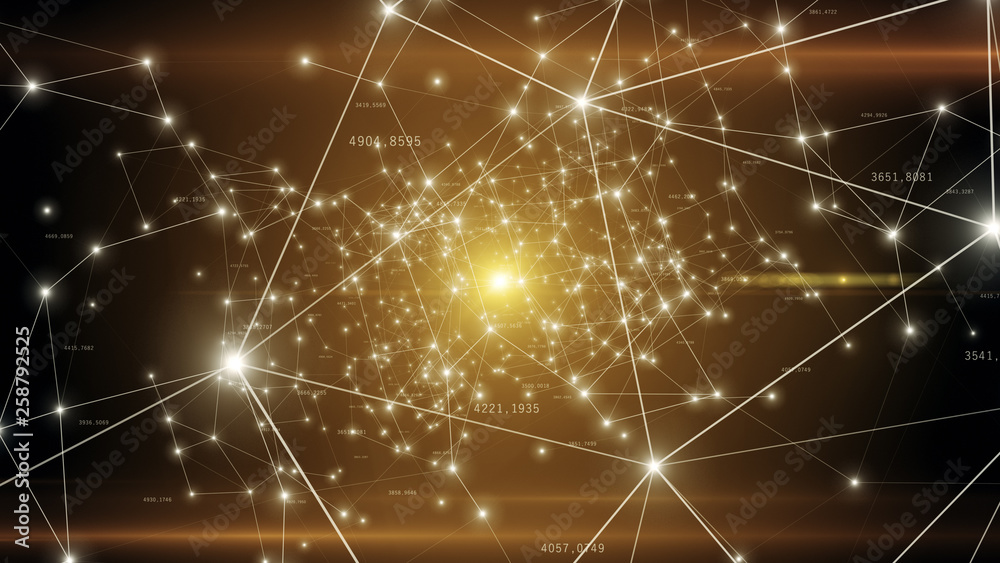 Poster growing global network and data connections flying in technology space. you can use it for a technol