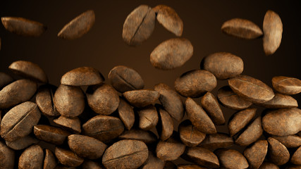 Obraz premium Falling coffee beans filling the screen, high quality 3D illustration
