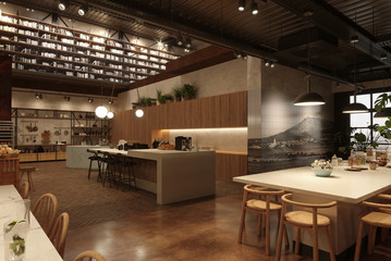 restaurant, interior visualization, 3D illustration