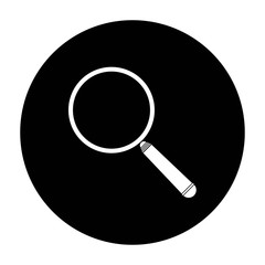 The sign of a magnifying glass on a black circle