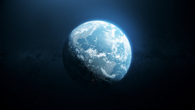 Glow planet Earth view from dark space. Elements of this image furnished by NASA 3d illustration