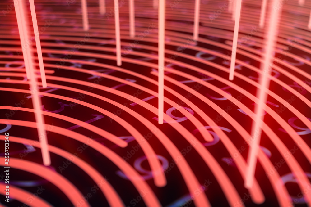 Poster 3d illustration fingerprint scan provides security access with biometrics identification. concept fi