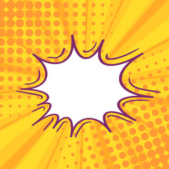 Pop art retro comic speech bubble on colorful dotted and rays backgrounds. Comics page, advertisement frame, web design, poster.