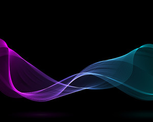 Wavy abstract design in two colors. Ribbon concept with purple and blue gradient. Black isolated background. Vector illustration.