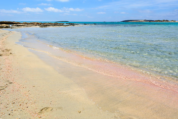 Elafonisi - a beach with pink sand, warm and crystal clear water. Crete Island, Greece
