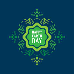 Happy Earth day, April 22, graphic poster with lineart design elements.