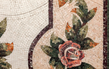 Detail of a beautiful marble mosaic panel. Interior marble mosaic. A piece of marble Venetian...