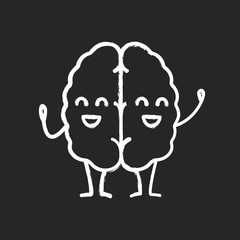 Happy human brain character chalk icon