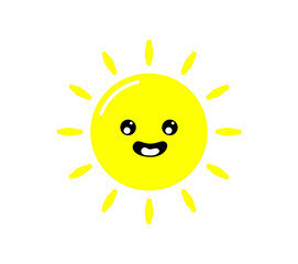 kawaii cuts sun cartoon with Funny Faces isolated on White Background. summer Vector illustration.