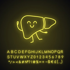 Smiling liver character neon light icon