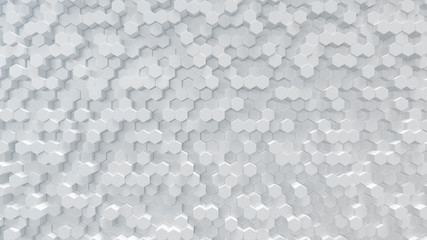 3D illustration white geometric hexagon abstract background. Surface hexagon pattern, hexagonal honeycomb.