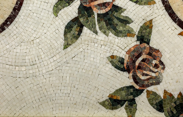 Detail of a beautiful marble mosaic panel. Interior marble mosaic. A piece of marble Venetian...
